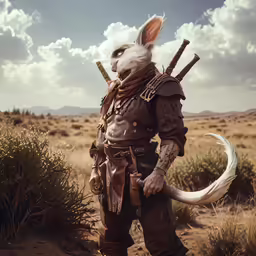a person with a cat head and two horns