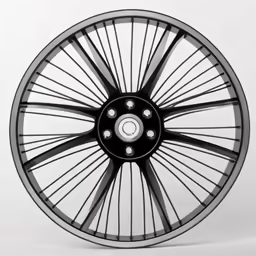 an aluminum and plastic wheel on a white background