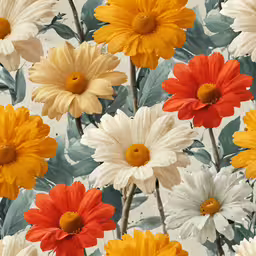 a bouquet of multi colored daisies on white
