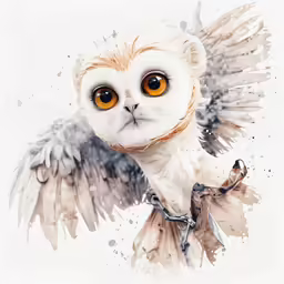 an owl with an interesting facial expression and big yellow eyes