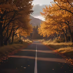 a street lined with trees with yellow leaves