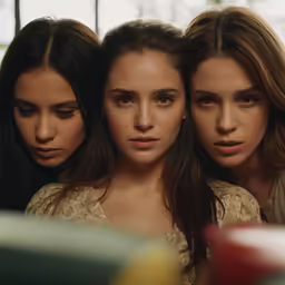three women are standing next to each other