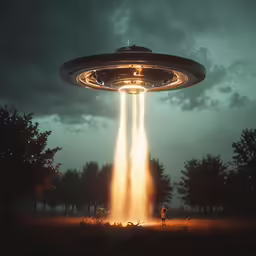 an image of an alien flying over a person in the dark