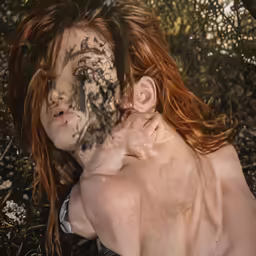 a naked woman with makeup and face art