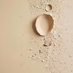 a white bowl on top of a dirty surface