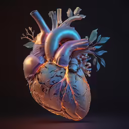 a model heart is shown with blue flames coming out of it