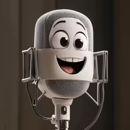 a white microphone with a smiling face on the front