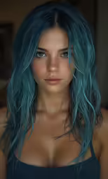 a beautiful girl with long, blue hair