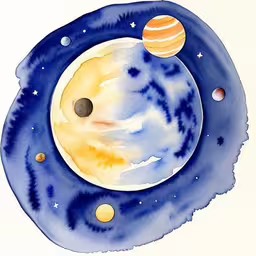 a painting of the planets on top of a star field,an illustration of a planet in the night sky