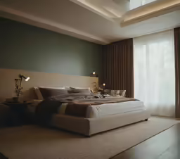 there is a very big bed in the room