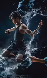 a man in water running through a body of water
