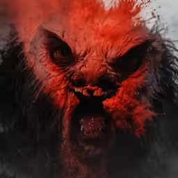 a monster in red smoke with its mouth open