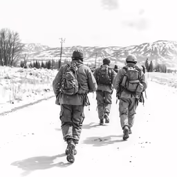 a bunch of men that are walking down the street