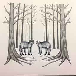 two little cubs standing in the woods together