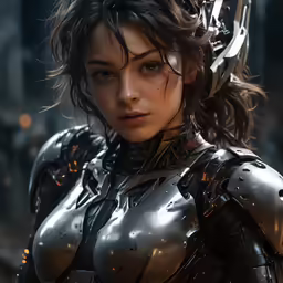 a model with the sci fiction film term, staring at something