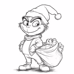 an adult animal dressed in winter clothing and a santa hat