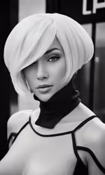 a woman with very short blond hair posing for the camera