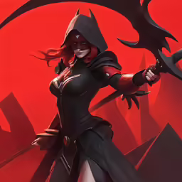 a woman in black outfit and sword