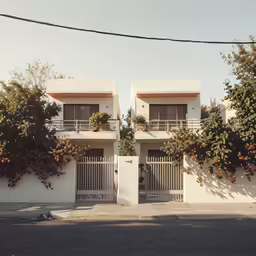 this is a white building with some plants