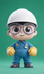 a toy figure wearing a construction worker hat