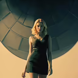 a beautiful young blond woman in a short dress