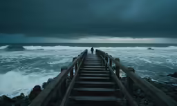 people stand on the pier over a body of water