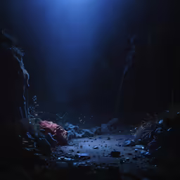 this photo shows dark caves where an object is partially submerged