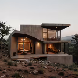 a large concrete house on top of a cliff