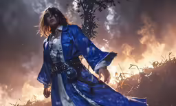 an illustration of a woman in a blue gown, dressed in ancient fashion