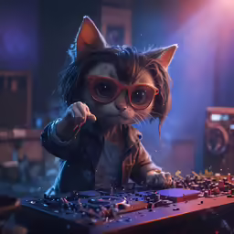 a cat is playing a game with sunglasses on