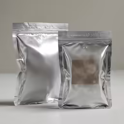two silver bags next to each other on a white counter top