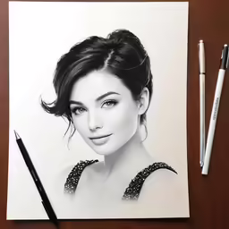 the beautiful young woman is posing next to markers