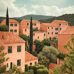 this is an image of pink houses in the hills