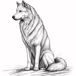 a drawing of a wolf sitting down