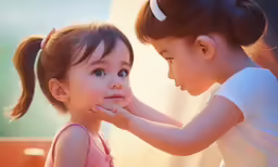two young girls playing with each other outdoors