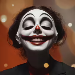 an person wearing makeup in the dark with lights behind