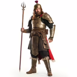 a man dressed as roman soldier with a sword and helmet