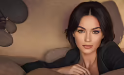 a woman sitting on top of a couch
