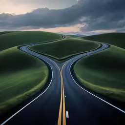 the road is in the middle of two roads