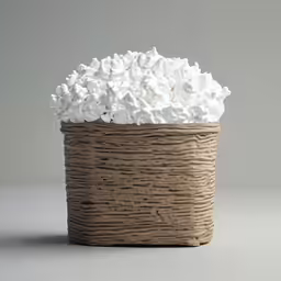 some white flowers in a basket with dark gray background