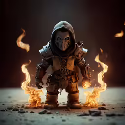 a person wearing a hooded jacket and standing in front of a fire