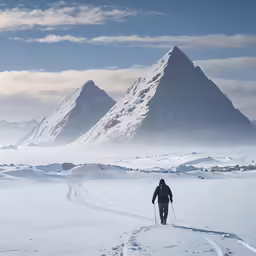 a person in ski gear is walking through snow covered ground