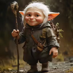 a close up of a troll holding a stick