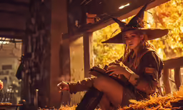 a girl dressed up in an all - weather witch costume
