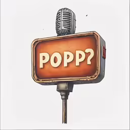a microphone and a sign on a pole with the words popp?