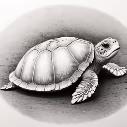 a drawing of a sea turtle laying on its side