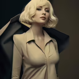 a young woman with white hair is photographed in a studio