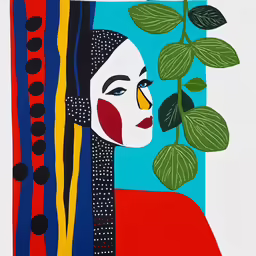 a painting of a woman looking out over the city