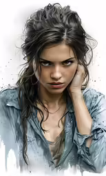 a drawing of a woman in watercolics by the artist