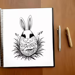 a drawing of a bunny on a notebook